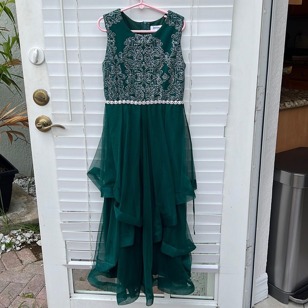 Speechless kids green and silver formal sleeveless dress